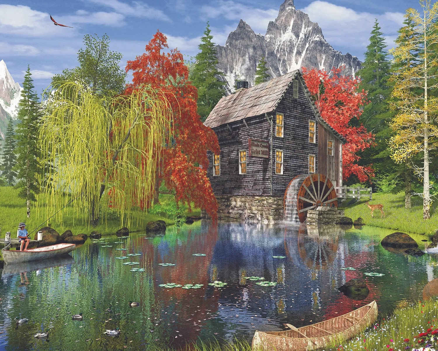 Fishing by the Mill - Wooden Puzzle in Compact Box Mountain