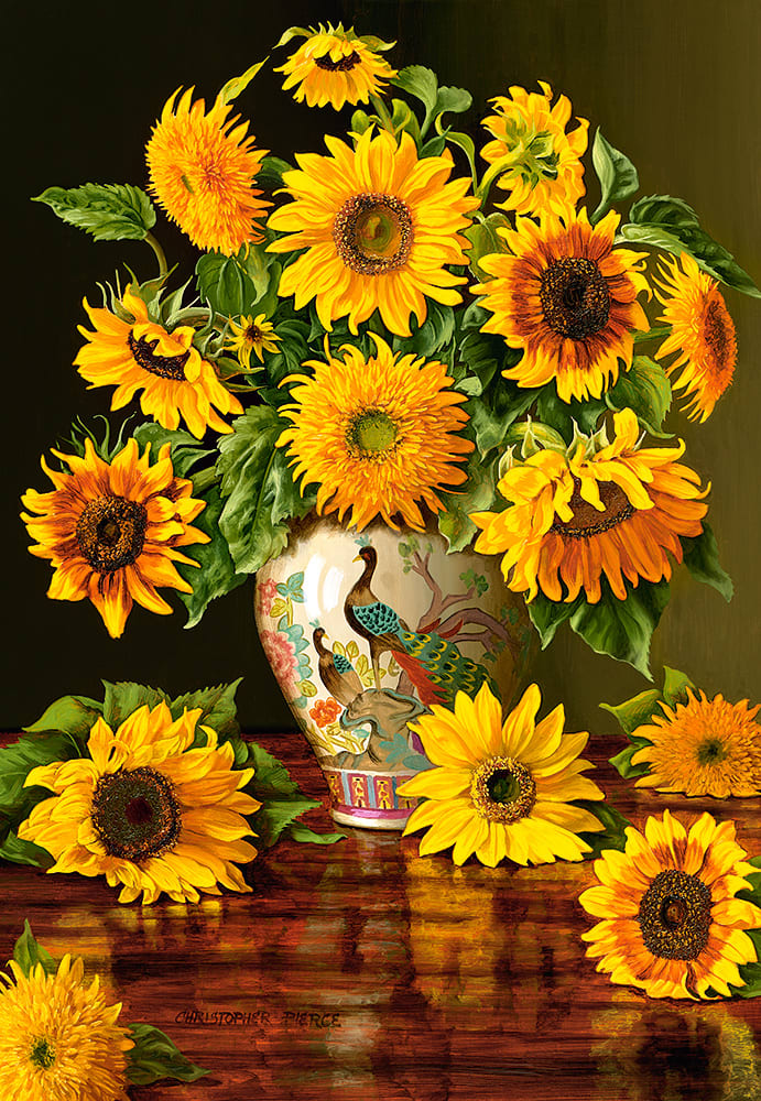 Sunflowers in a Peacock Vase Fine Art
