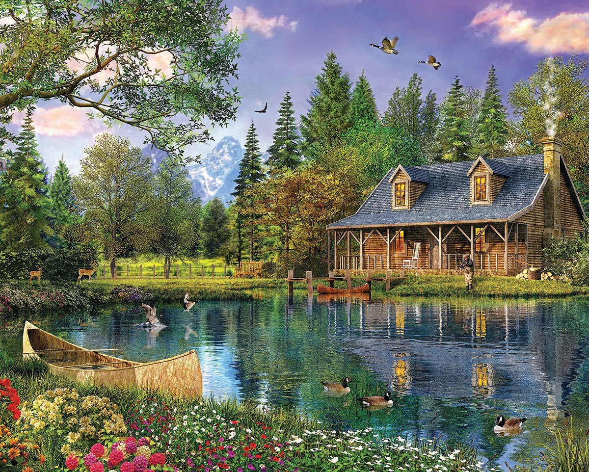 Mountain Cabin Lakes & Rivers Jigsaw Puzzle
