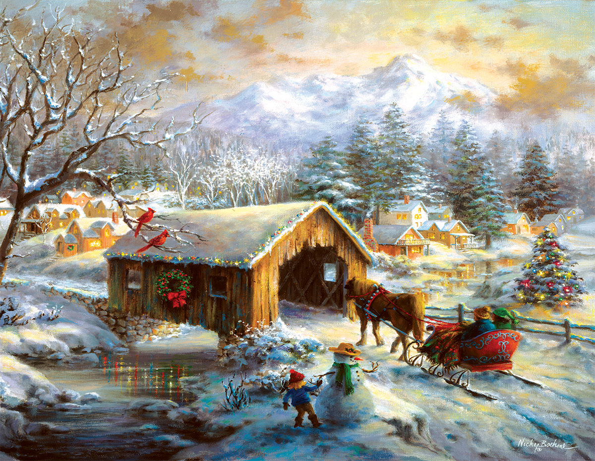 Over the Covered Bridge Christmas Jigsaw Puzzle
