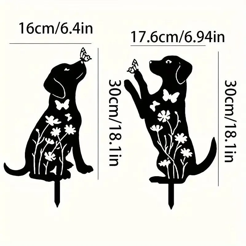 2pcs Metal Dog Silhouette Garden Stakes - Weatherproof Outdoor Decor for Dog Lovers