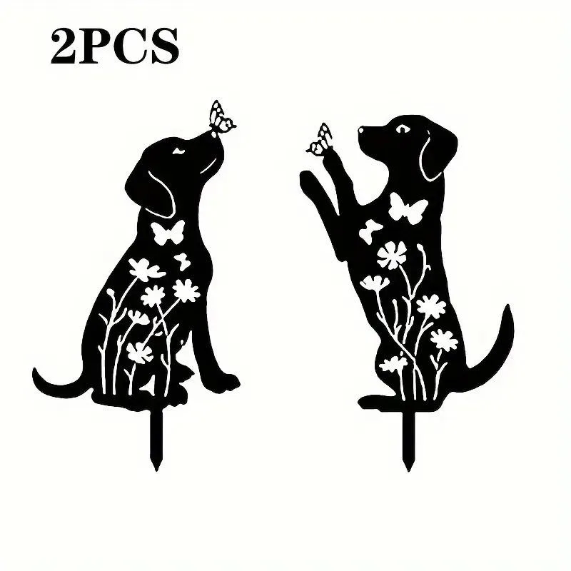 2pcs Metal Dog Silhouette Garden Stakes - Weatherproof Outdoor Decor for Dog Lovers