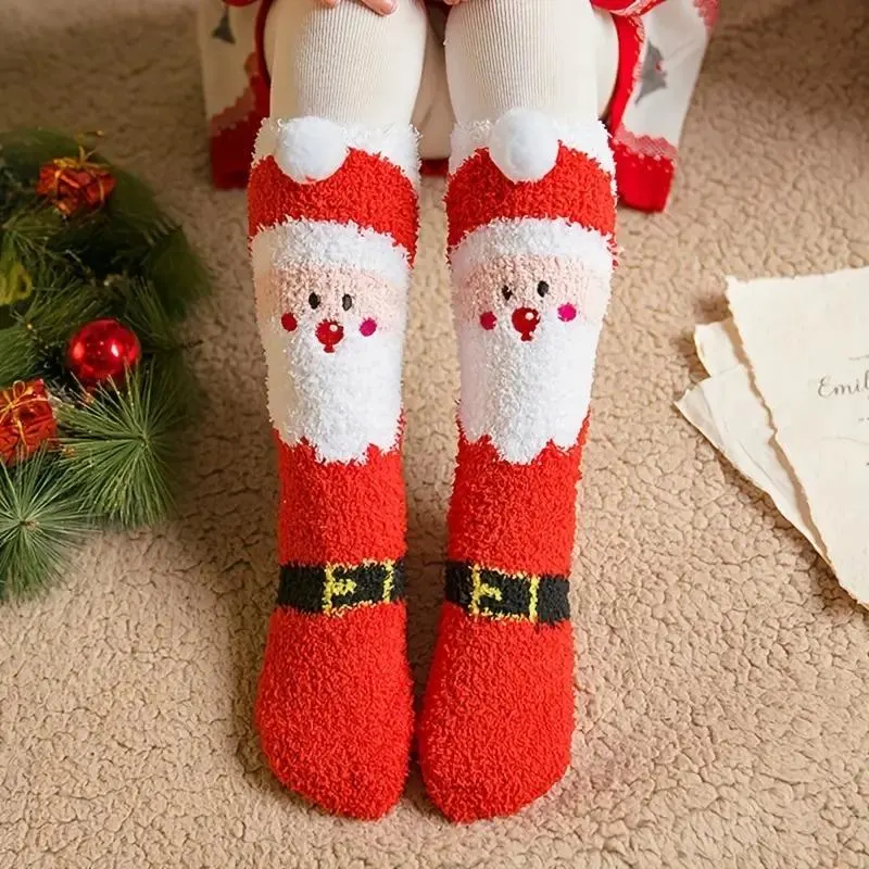 3 Pairs Plush Christmas Socks  - Snowman, Santa & Reindeer