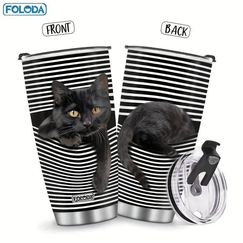 Black Whisker Cat 20 oz Insulated Stainless Steel Tumbler