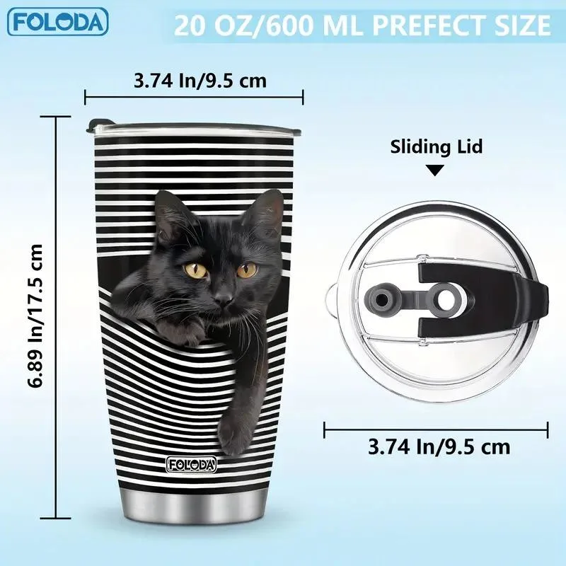 Black Whisker Cat 20 oz Insulated Stainless Steel Tumbler