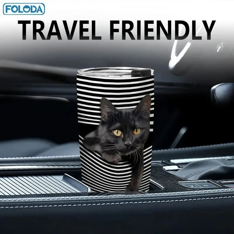 Black Whisker Cat 20 oz Insulated Stainless Steel Tumbler