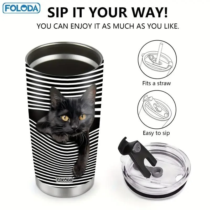 Black Whisker Cat 20 oz Insulated Stainless Steel Tumbler