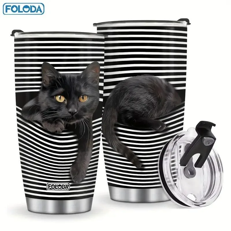 Black Whisker Cat 20 oz Insulated Stainless Steel Tumbler