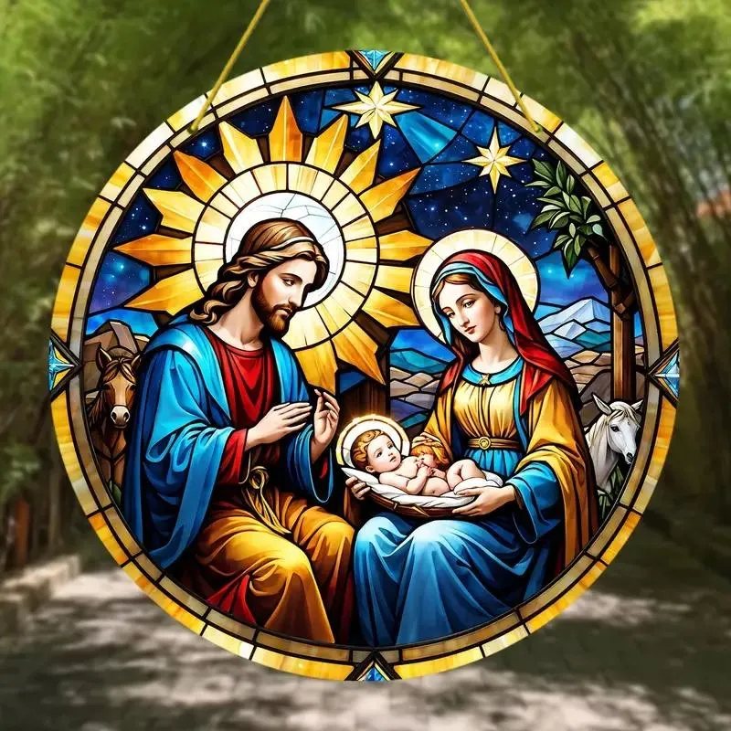 8"x8" Round Nativity Scene Suncatcher