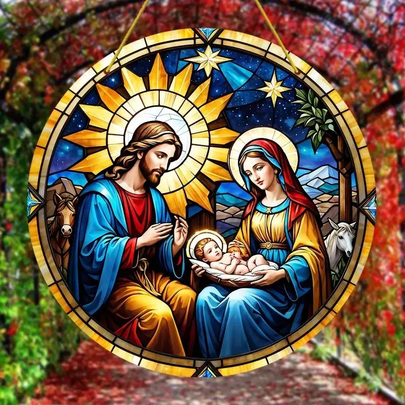 8"x8" Round Nativity Scene Suncatcher