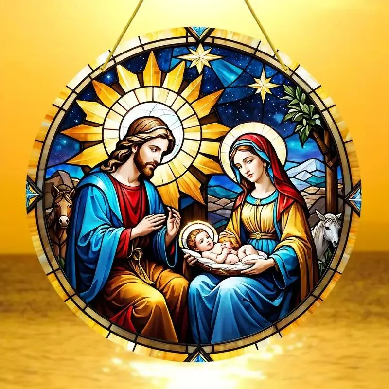 8"x8" Round Nativity Scene Suncatcher