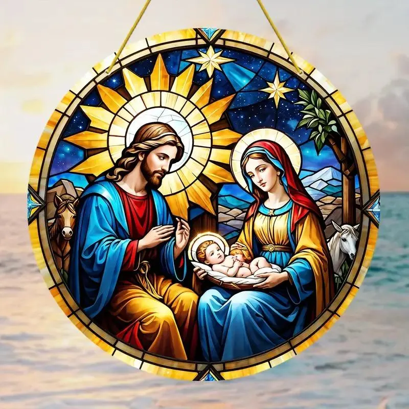 8"x8" Round Nativity Scene Suncatcher