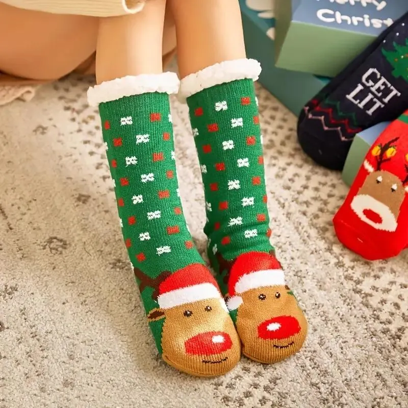 3 Pairs Plush Christmas Socks - Santa and Reindeer