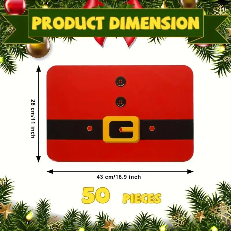 50pcs Red Santa Belt Paper Placemats for Christmas