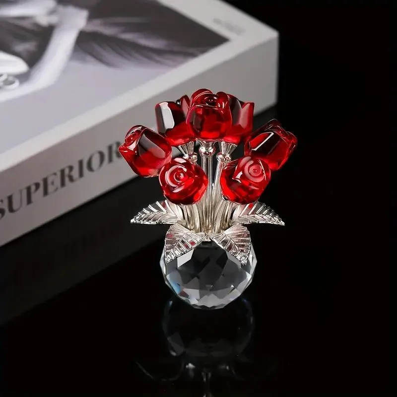 Beautiful Crystal Red Roses in Vase