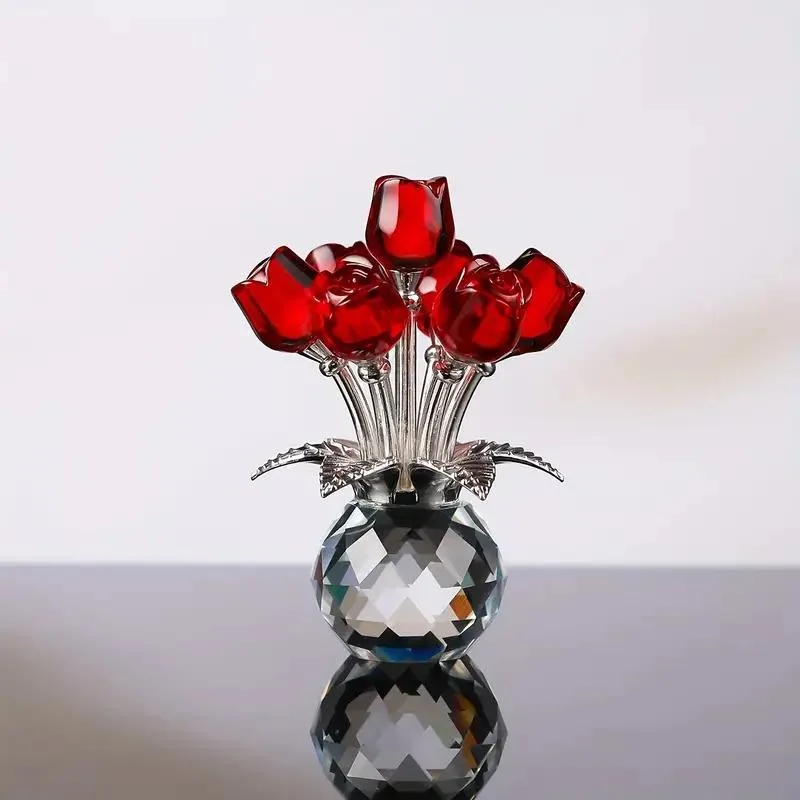 Beautiful Crystal Red Roses in Vase