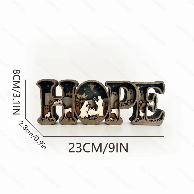 3D Carved Wood Scene "HOPE" Letter Decorative Sign