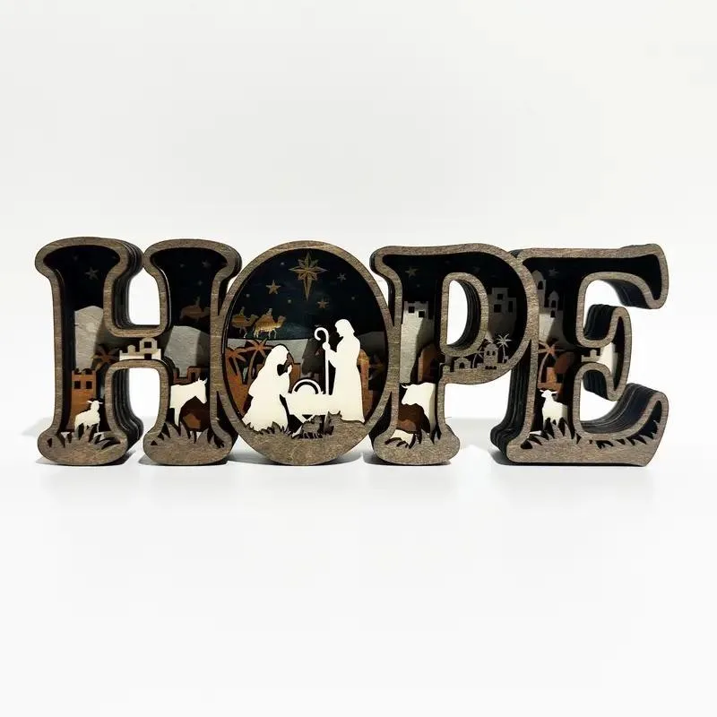 3D Carved Wood Scene "HOPE" Letter Decorative Sign