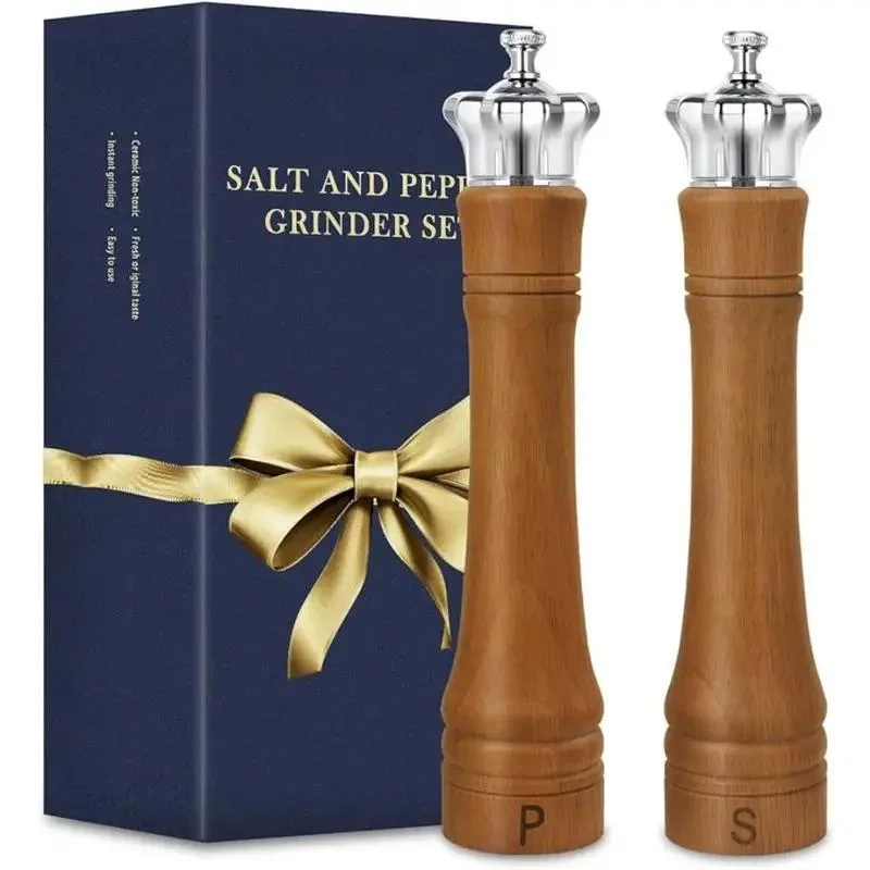 Salt and Pepper Grinder Set with Crown Lid
