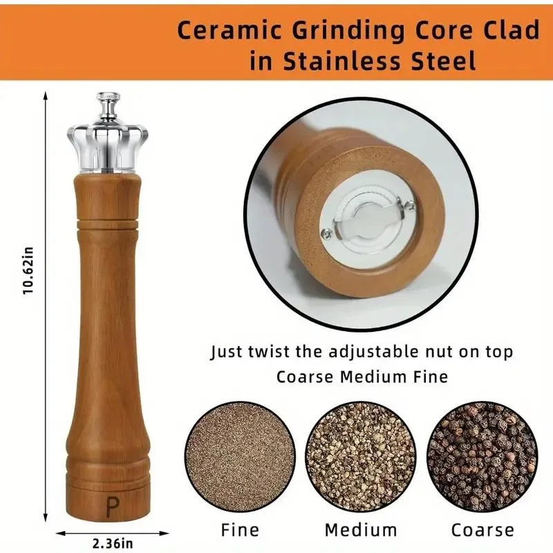 Salt and Pepper Grinder Set with Crown Lid