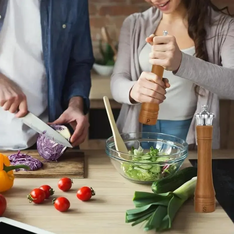 Salt and Pepper Grinder Set with Crown Lid