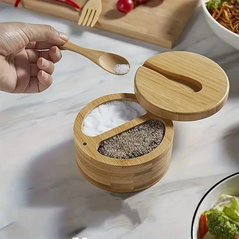 Bamboo Salt and Pepper Shaker Set with Spoon
