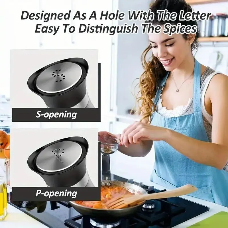 2pcs Glass Bottom Salt and Pepper Shakers with Steel Lids