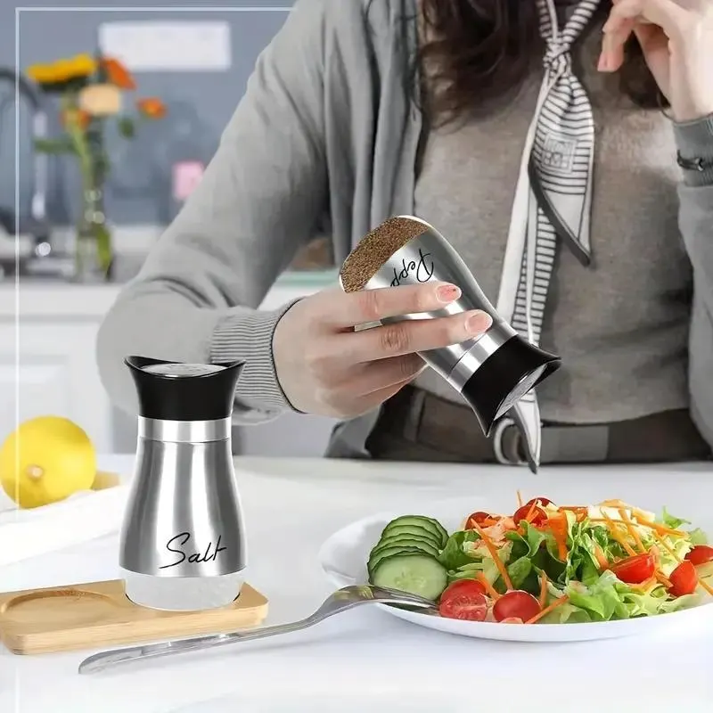 2pcs Glass Bottom Salt and Pepper Shakers with Steel Lids