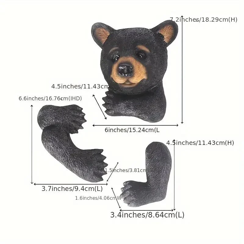 Black Art Deco Bear Tree Hugger Sculpture for Garden