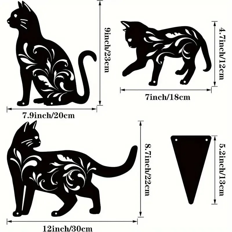 3pcs/1set Metal Outdoor Cat Statues, Decorative Garden Stakes Set with Animal Decor