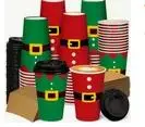 90pcs/30 sets Christmas Paper Coffee Cups with Lids and Sleeves Disposable Hot