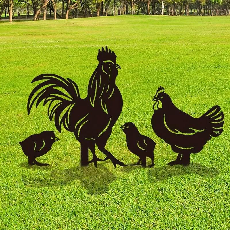 Charming Chicken Silhouette Garden Stake Set