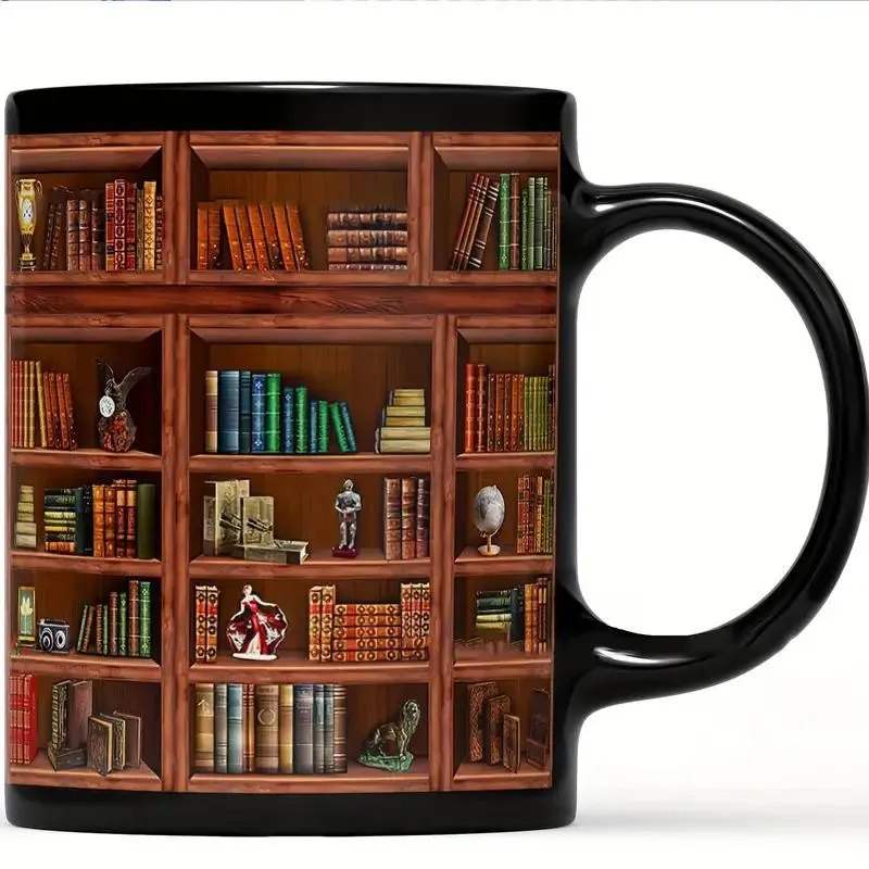 3D Bookshelves Hole In A Wall Mug, Library Bookshelf Mug