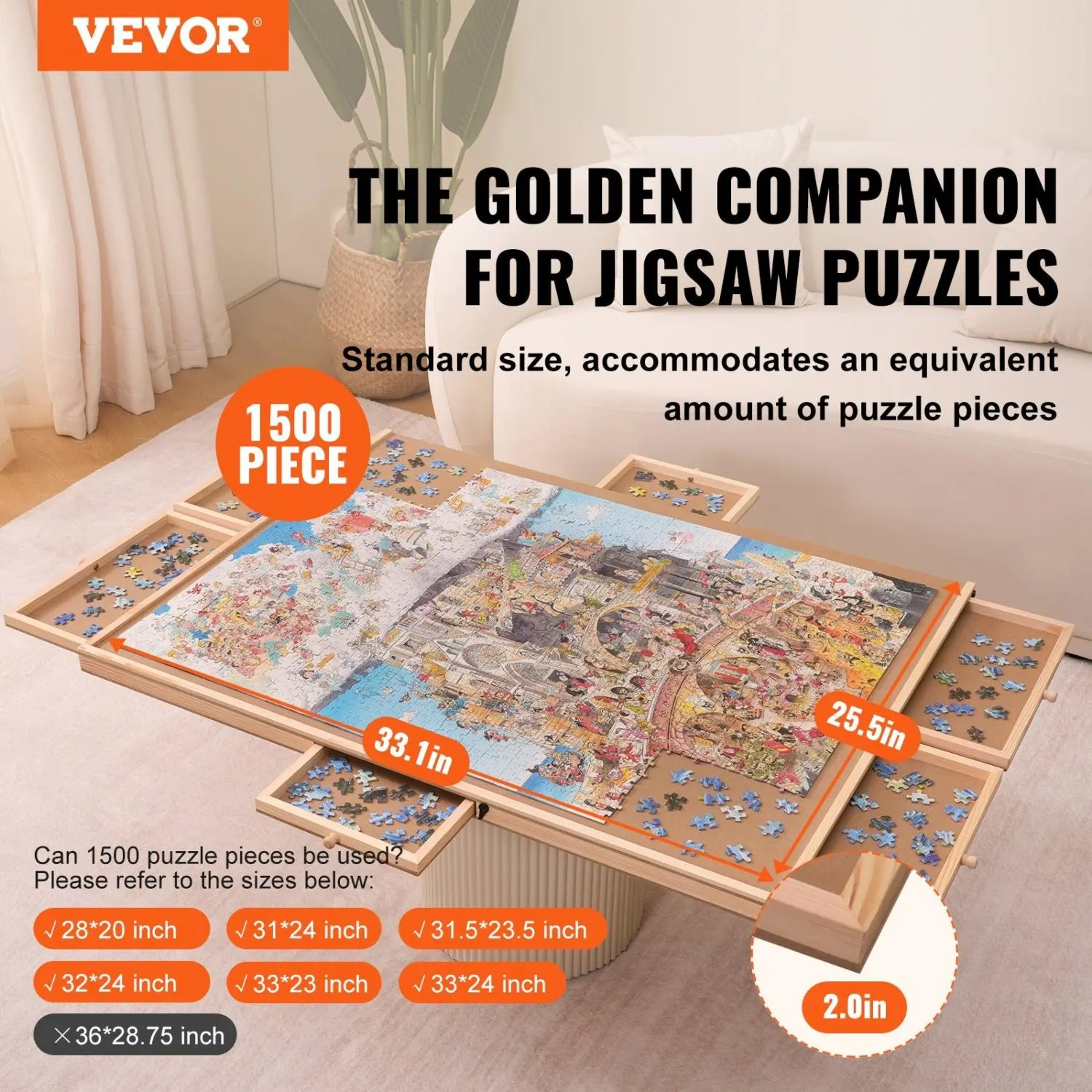 1500 Piece Puzzle Board with 6 Drawers and Cover