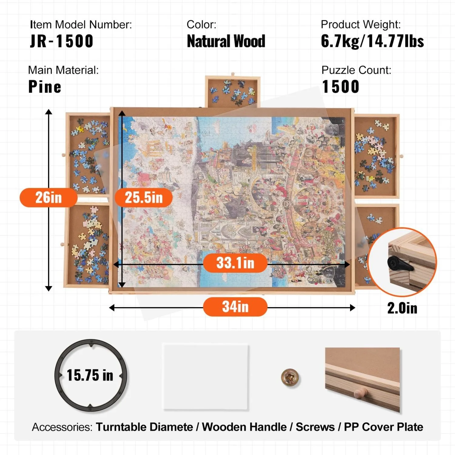 1500 Piece Puzzle Board with 6 Drawers and Cover