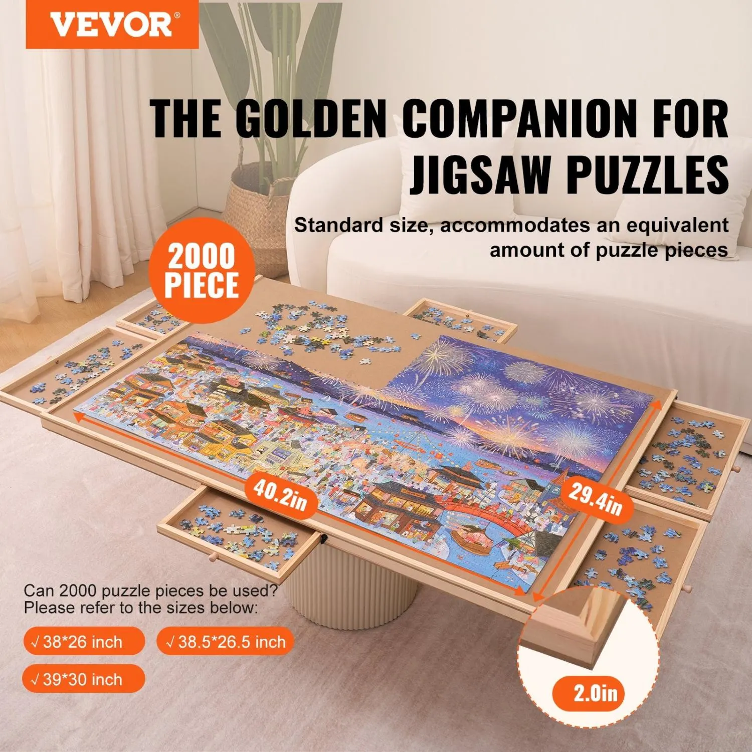 2000 Piece Puzzle Board with 6 Drawers and Cover