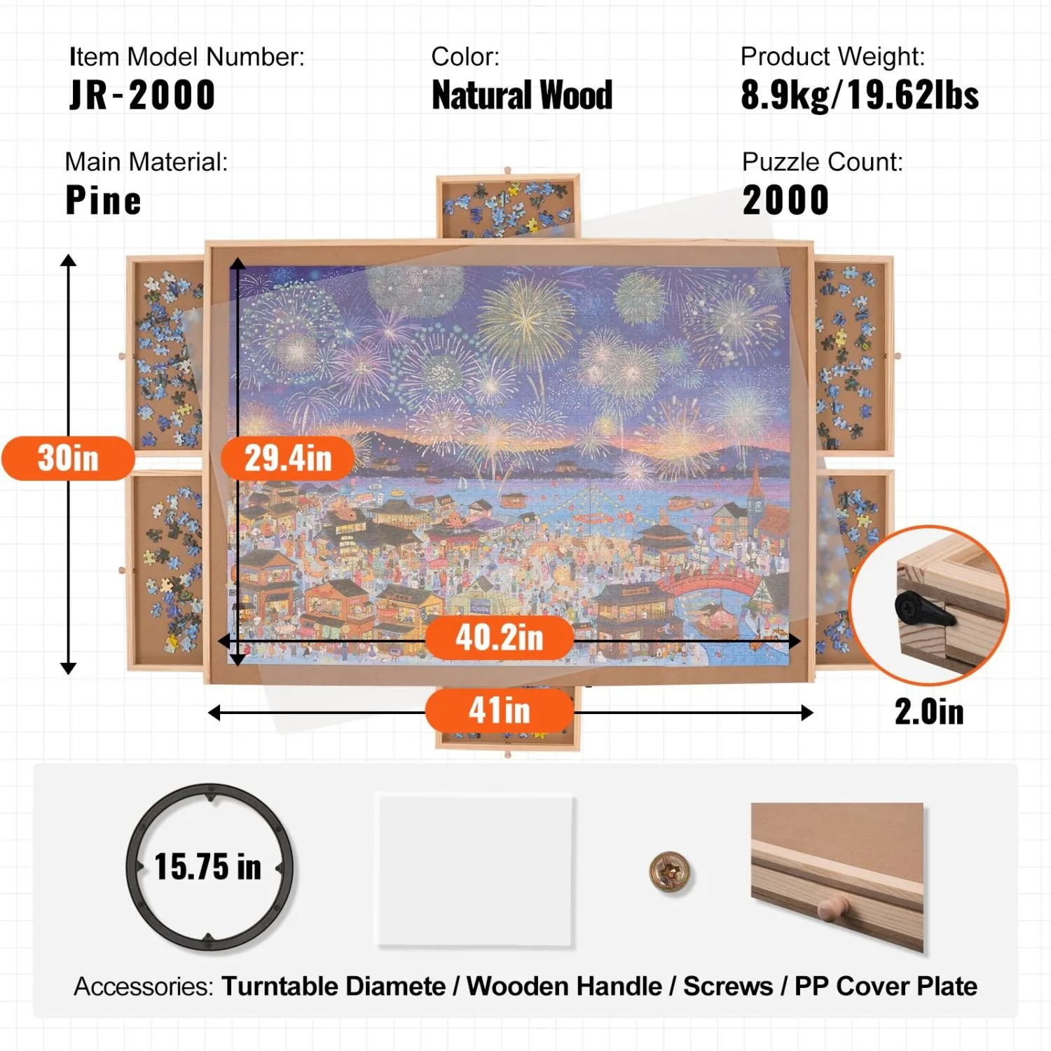 2000 Piece Puzzle Board with 6 Drawers and Cover