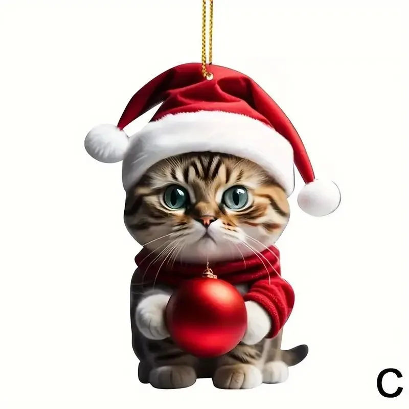 8-Pack Whimsical Cartoon Cat Christmas Ornaments