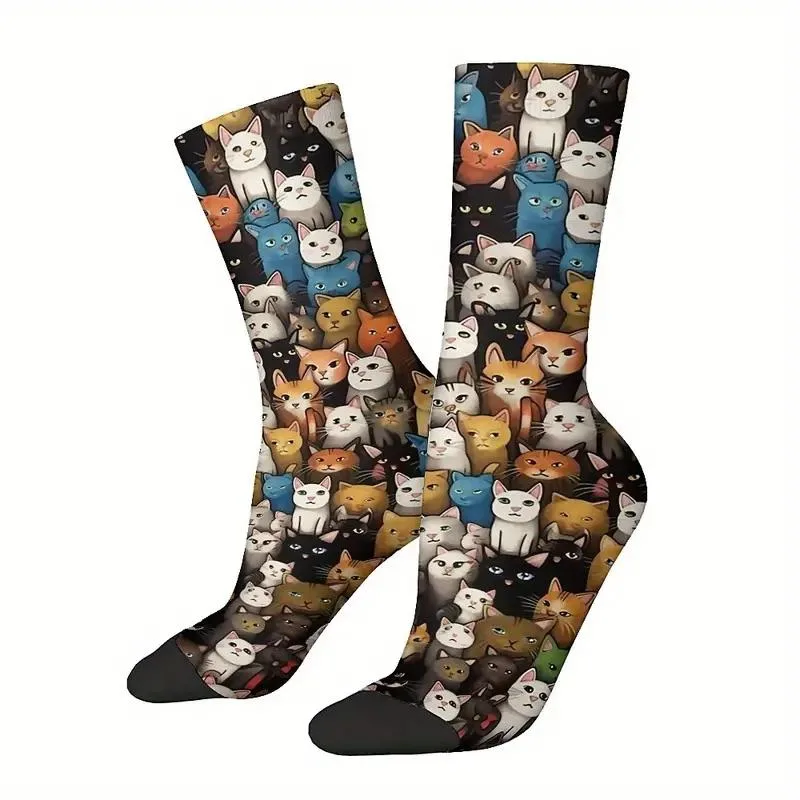 Pair of Comfy Cat Pattern Mid-Calf Crew Socks for Men