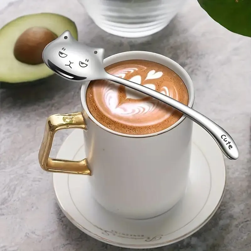 4 Whimsical Long Tail Cat Tea Spoons