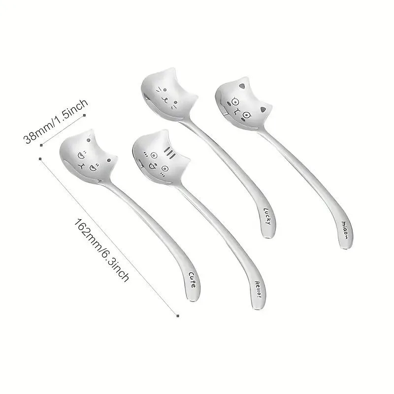 4 Whimsical Long Tail Cat Tea Spoons