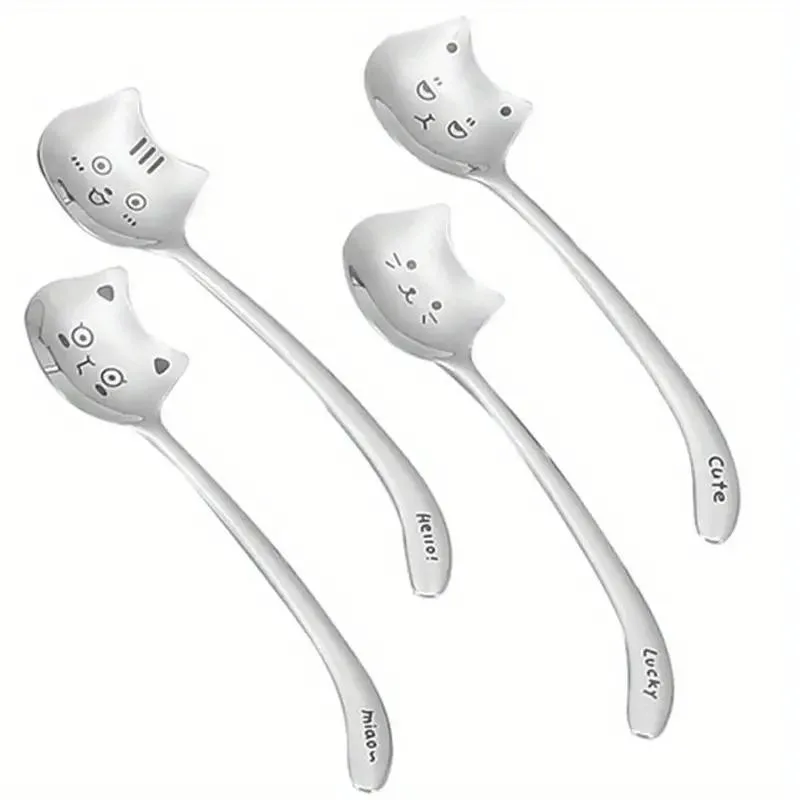 4 Whimsical Long Tail Cat Tea Spoons