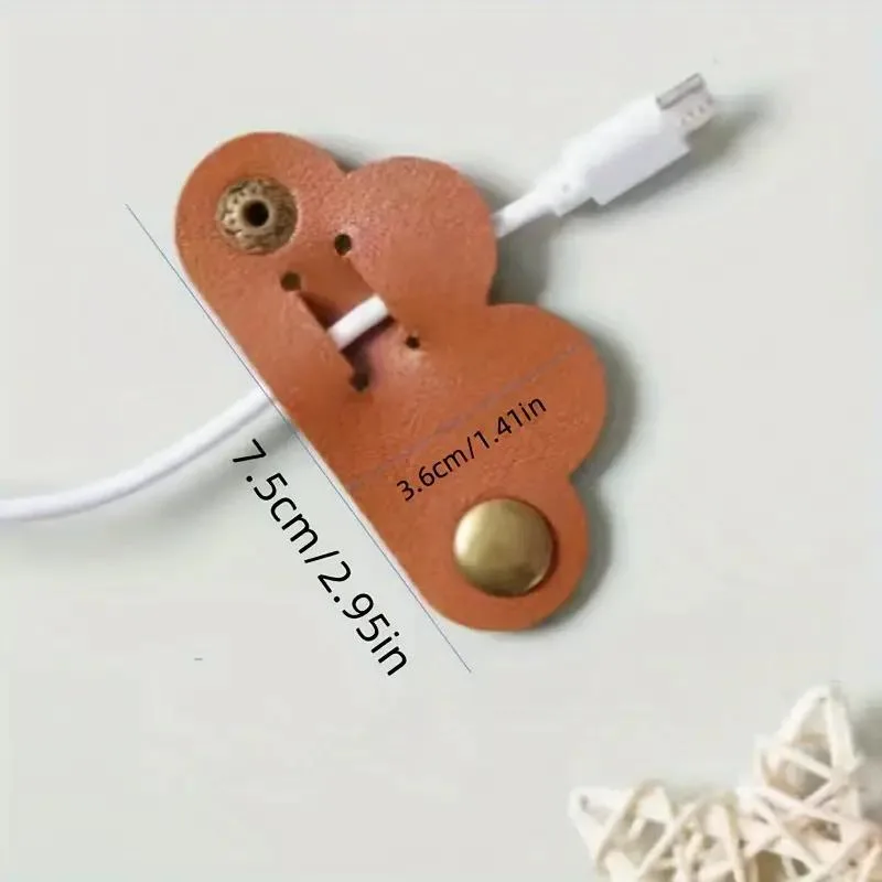 8pcs Heart-Shaped Faux Leather Cable Organizers