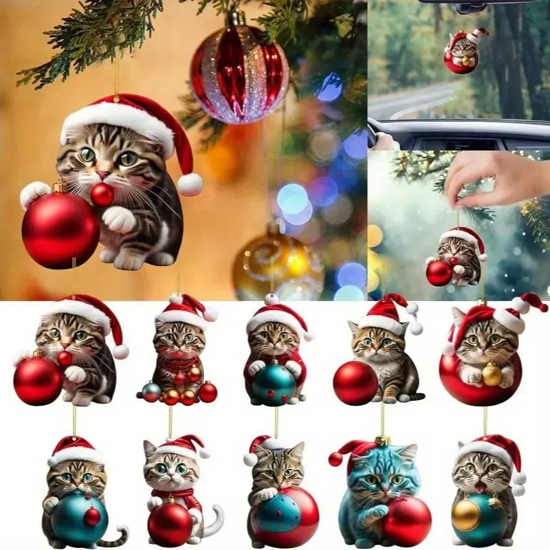 10Pcs Acrylic Cat Ornaments Set