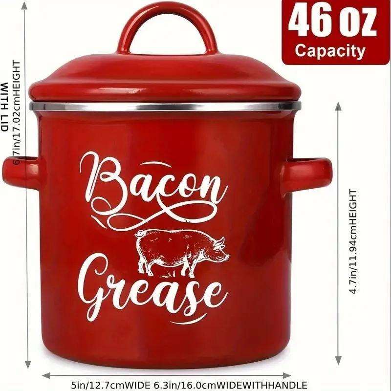 Bacon Grease Container with Lid and Silicone Spatula - 46 oz