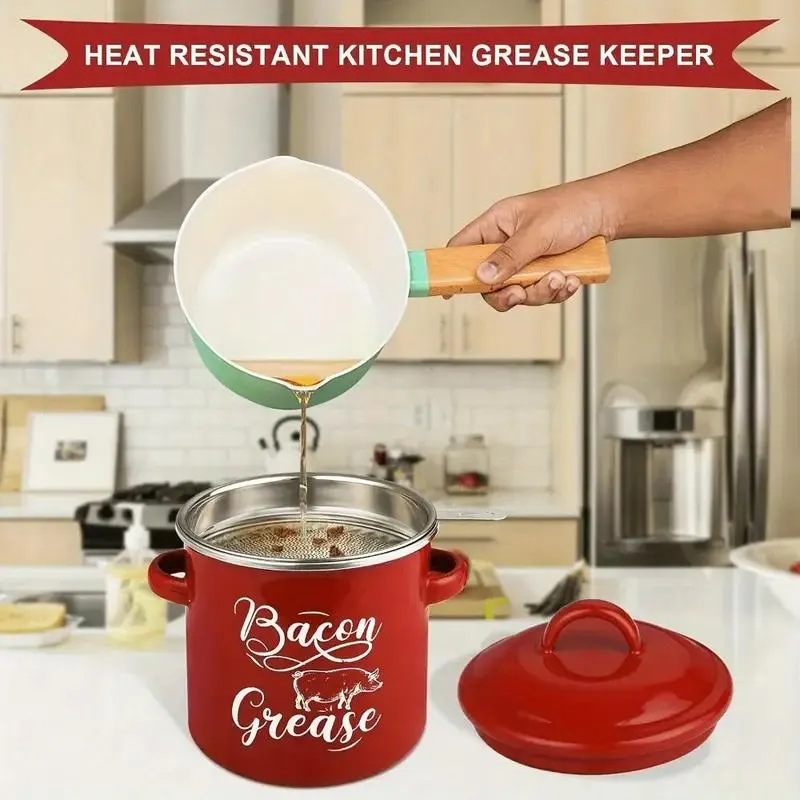 Bacon Grease Container with Lid and Silicone Spatula - 46 oz
