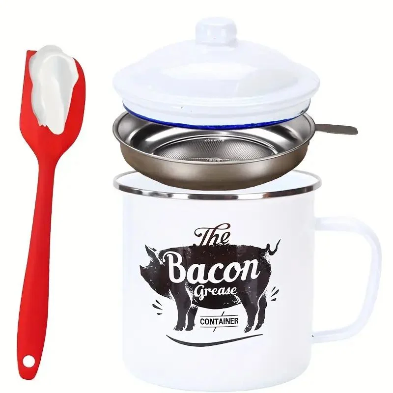 Bacon Grease Container with Strainer - White