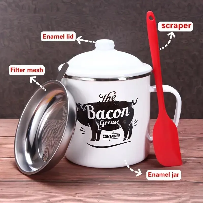 Bacon Grease Container with Strainer - White
