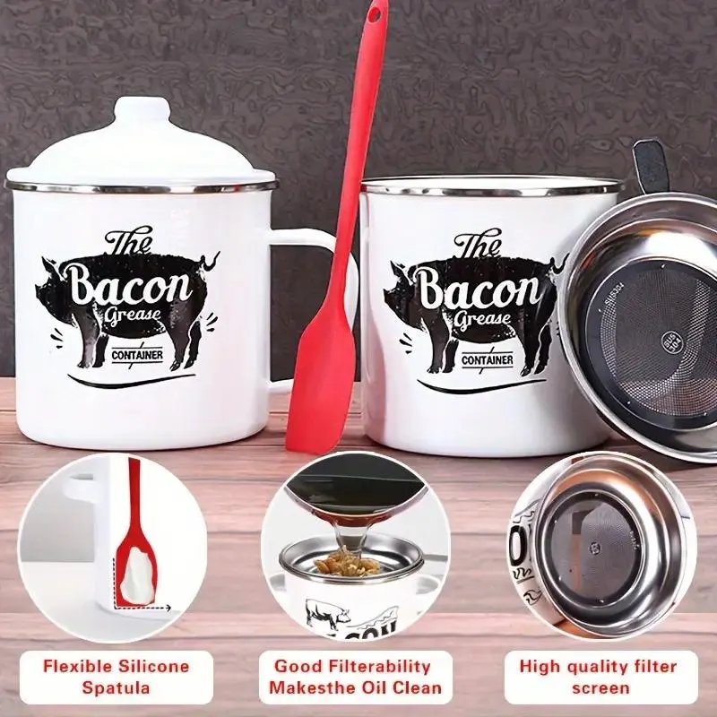 Bacon Grease Container with Strainer - White