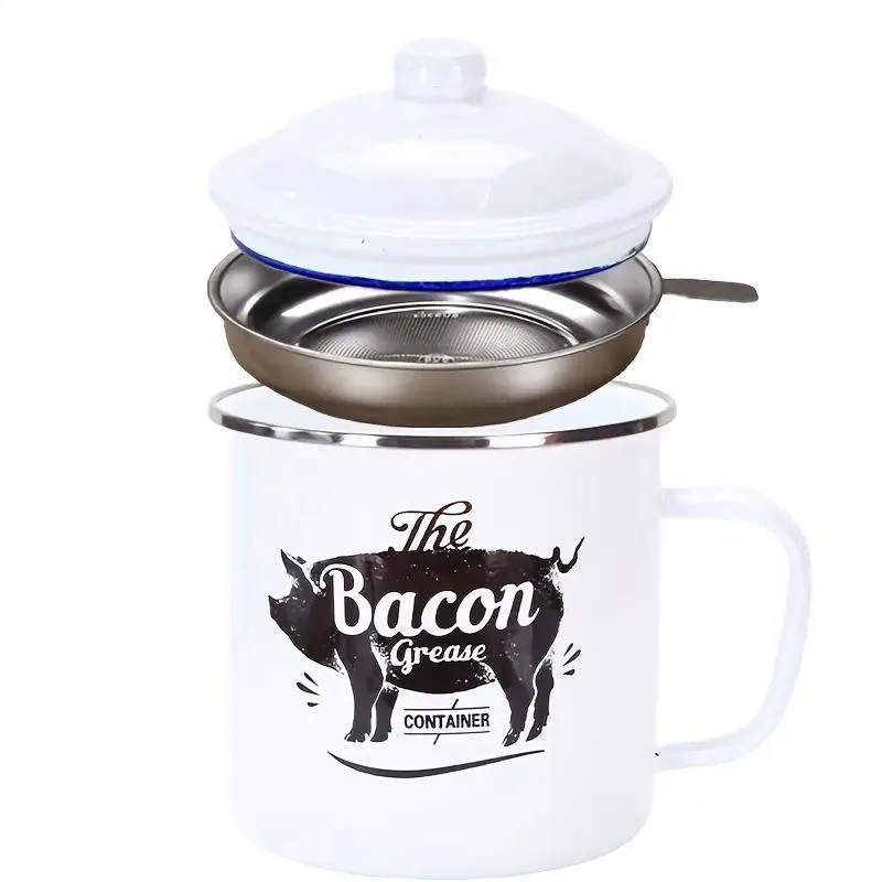 Bacon Grease Container with Strainer - White